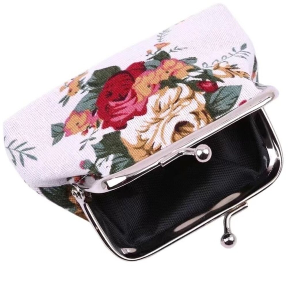 Victorian Rose Change Purse Bag French Kiss Clasp Storage Needlepoint Vibe Pink - Picture 8 of 12
